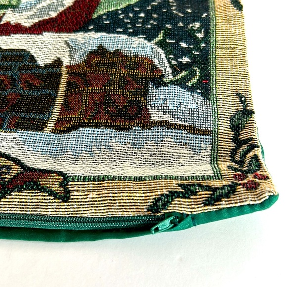Vintage Christmas Scenes Tapestry Set Of 3 Pillow Covers With Concealed Zippers - Picture 9 of 15